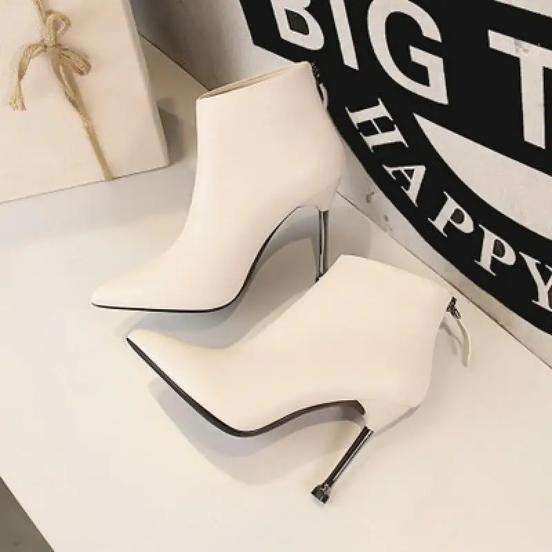Fashion New Women's Zipper Booties Womens Pointed Toe Elegant Female Solid Color High Heels Casual Party Lady Ankle Boots | Обувь