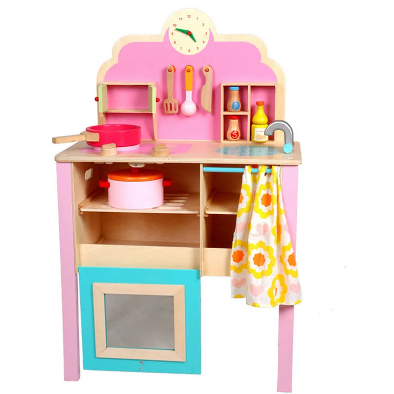

Wooden Pink Kitchen Kitchen Toys for Children and Girls imitate chef light Kitchen Sets COOK FUN game Cooking Cabinet tools