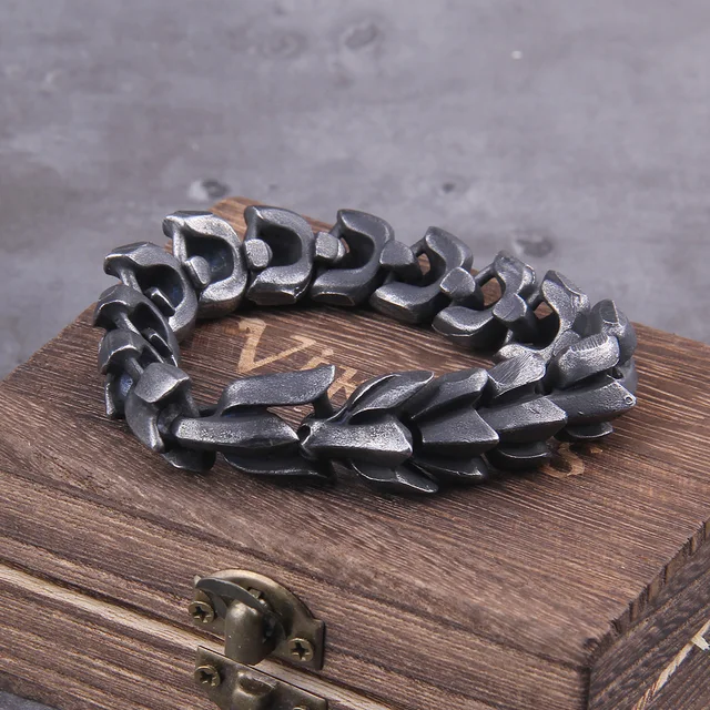 Viking Ouroboros vintage punk bracelet for men stainless steel fashion Jewelry hippop street culture Black