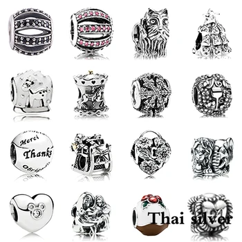 

2019 NEW Thai Silver Retro Christmas Tree Snowflake Carousel Elephant Family Beaded Charm Collection Original Limited Edition