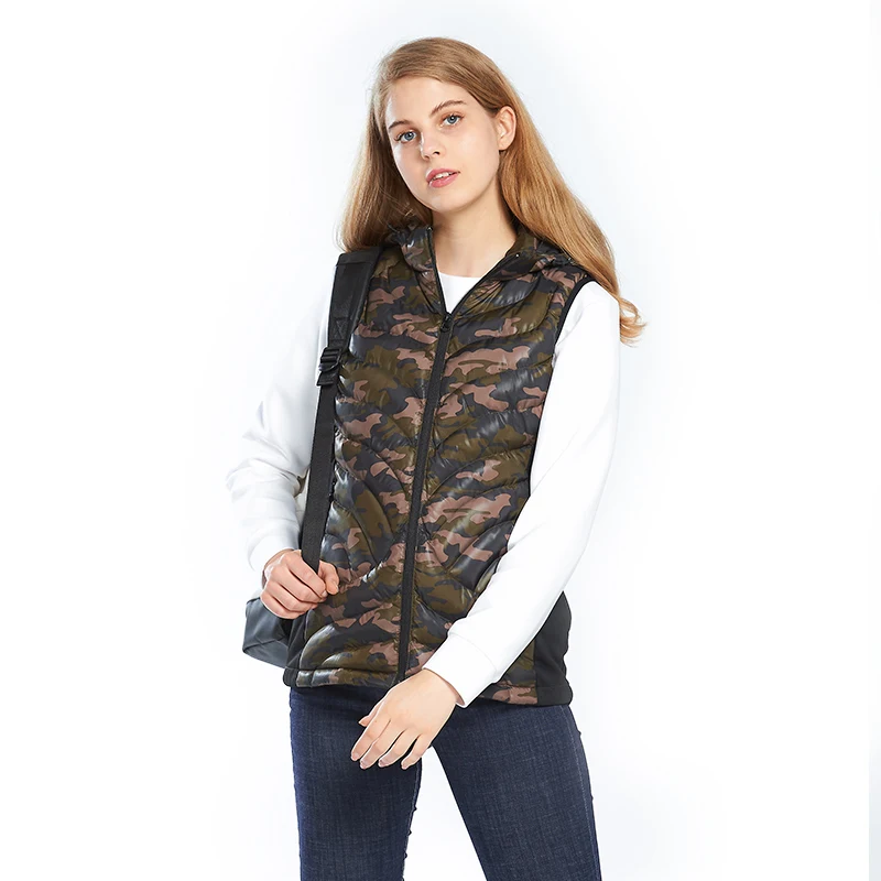 Camo Green SNOWWOLF женский открытый USB тепловой жилет куртка со съемным капюшоном зимний углеродного волокна Электрический жилет - Цвет: Camo Green