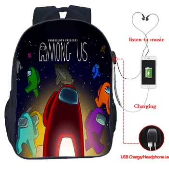 

Hot Game Among Us Backpack Kids Cartoon Anime Schoolbags Teens Boys Girls Laptop Rucksack Men Women USB Travel Rucksack Mochila