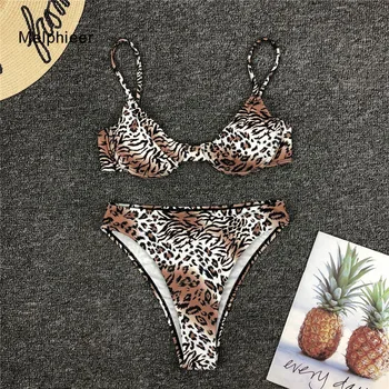 

Melphieer bikini 2020 summer ribbed sexy tiger bikinis set wired push up high waist swimsuit swimwear women swimming bathig suit