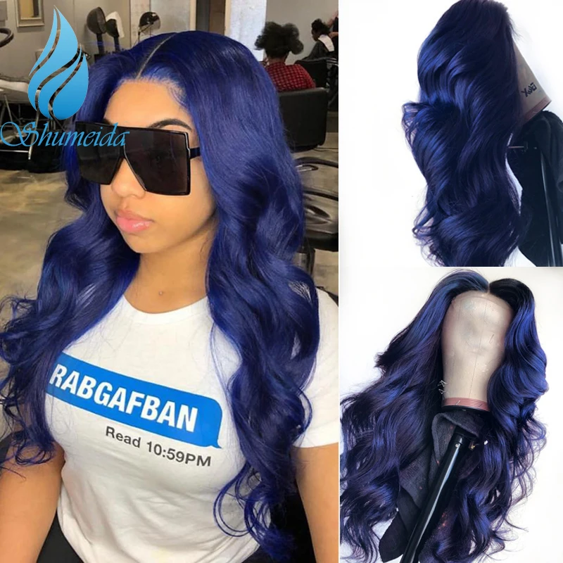 Cheap SHD Dark Blue Lace Front Wigs with Pre Plucked Hairline Brazilian Remy Hair Body Wave Lace Front Human Hair Wig with Baby Hair