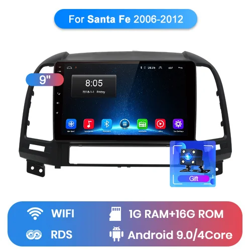 Junsun 2G+ 32G Android 8,1 для hyundai Santa Fe 2006-2012 Авто 2 din Радио стерео плеер Bluetooth gps навигация нет 2din dvd - Цвет: WIFI (1GB 16GB)