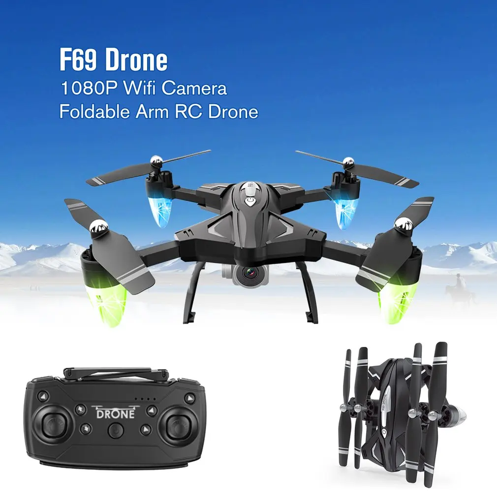 

F69 Foldable Arm RC Dron Toy With WIFI FPV 1080P/480P Wide Angle HD Camera Altitude Hold Headless Mode RC Airplane Aircraft Gift
