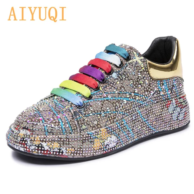 AIYUQI Sneakers Women's Big Size 2021 New Color Rhinestone Fashion Women Loafers Platform Fashion Shiny Women's Shoes 1