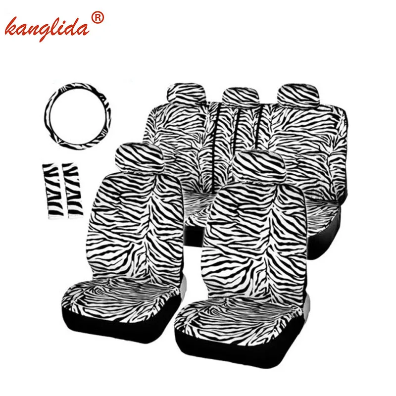 Kanglida Short Plush Luxury Zebra Seat Covers Universal Car Set Fit Car