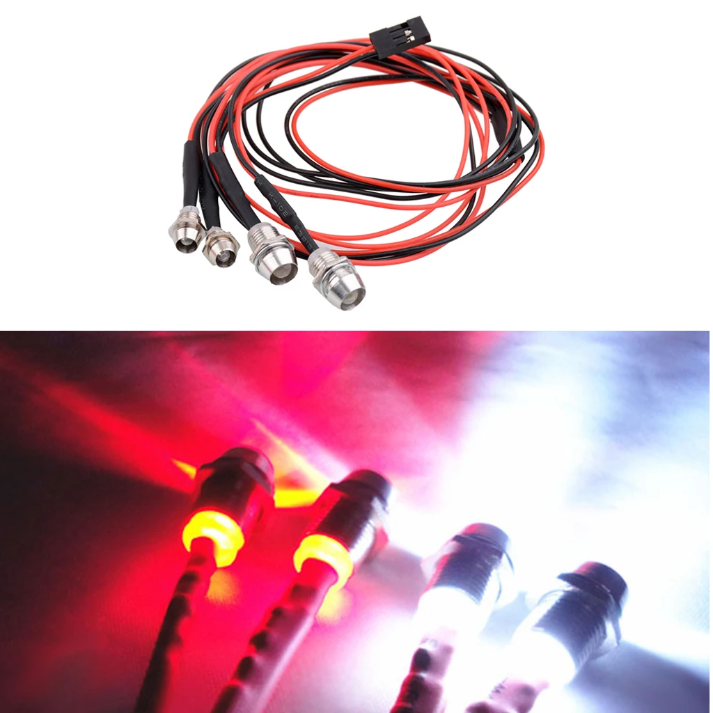 4pcs LED Light Headlight Kit for 1/5 1/8 1/10 1/12 1/16 RC Car Truck Model Red White