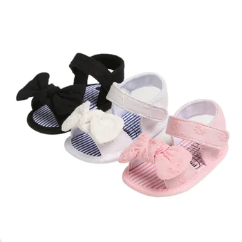 

2020 Baby Summer Shoes Sandals Baby Girls Infant Soft Crib Shoes Cute Shoes Bowknot Solid Candy Color Ruffled Sandals 0-18M