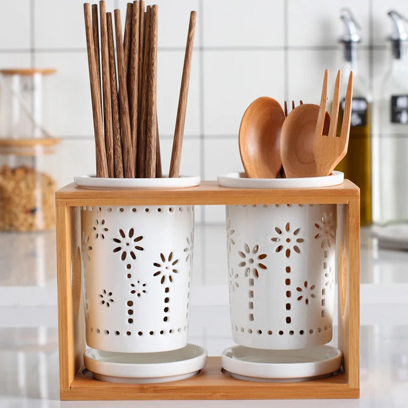 

European Style Ceramic Bamboo Hollow out Chopsticks Holder Decorative Pattern Household Kitchen Restaurant Creative Chopsticks H