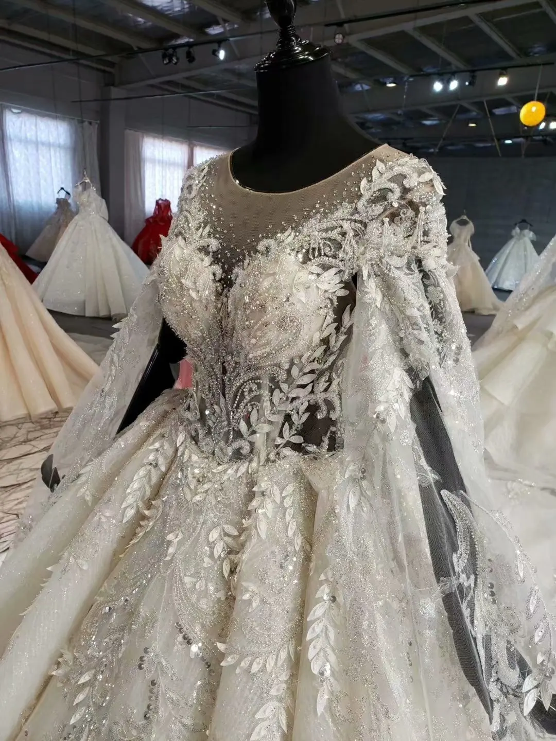 Роскошное вышитое бисером кружевное свадебное платье Vestido Novia Talla Grande Mariage с кристаллами и длинным рукавом, свадебное платье Robe De Mariee Manche Longue
