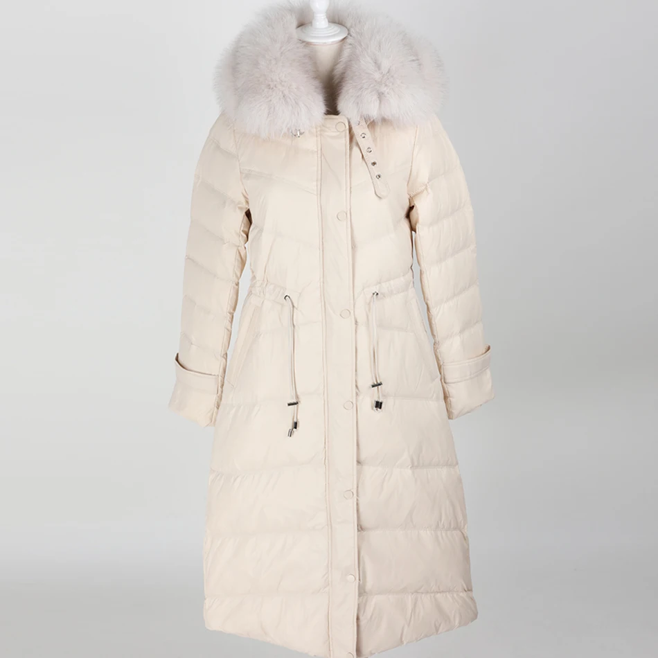 Maomookong2019 зимнее пальто натуральный Лисий мех большой меховой воротник белый утиный пух кожаная куртка с капюшоном женская пуховая Куртка парка пальто