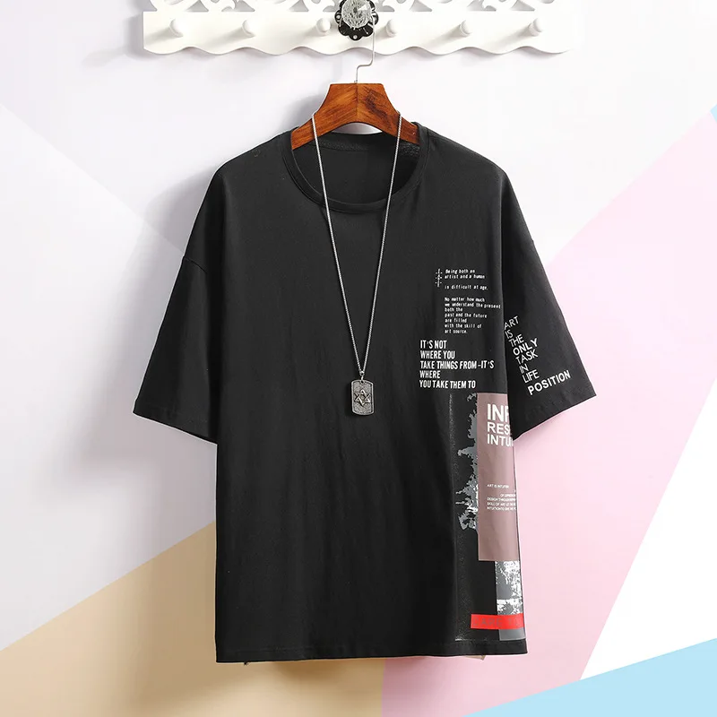 

2019 Summer MEN'S Short-sleeved Shirt T-shirt Printing Thin Men's Casual Trend Set Fashion Street Hip Hop Two-Piece Set