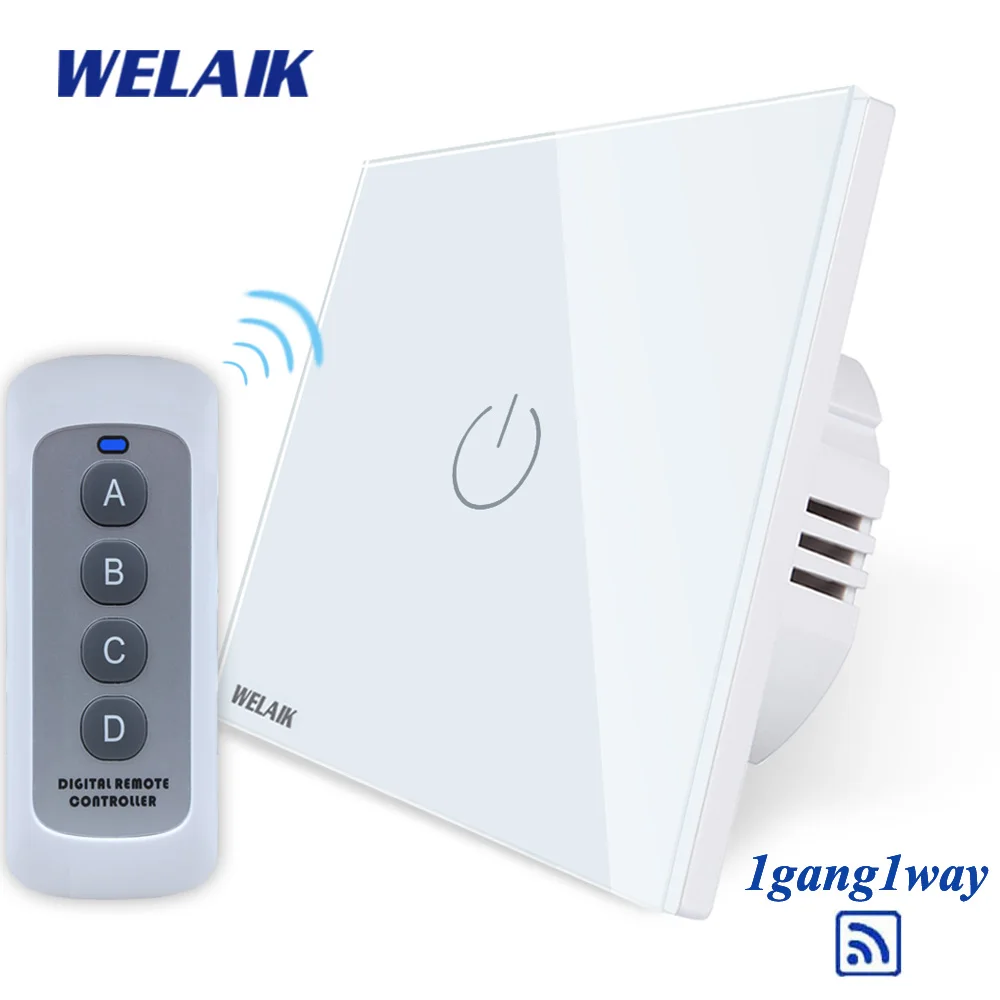 

WELAIK UK RF 433MHZ Wall-Touch Switch-Crystal Glass-Panel Switch-LED Lamp-Remote Control-Smart-Switch 1gang-1way B1913CW/BR01