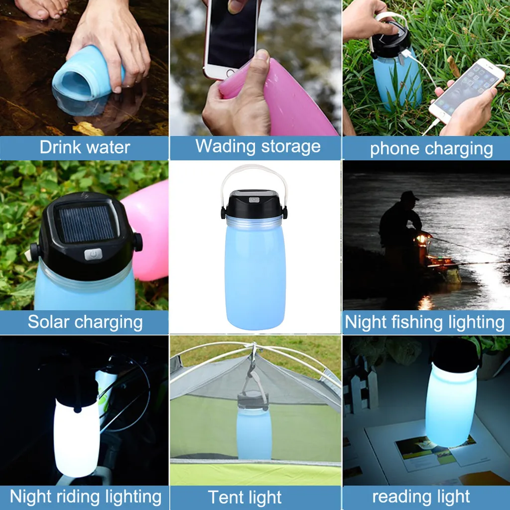 Solar Charging Kettle Outdoor Camping Lamp Tent Light Creative Glowing Cup Camping Hiking Lantern Outdoor Camping Tent Lamp 9.6