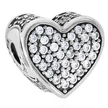 

Top Quality 925 Sterling Silver Bead Charm LOVE Heart With Clear Cubic Zirconia Charm Fit Pandora ESSENCE Bracelet Diy Jewelry