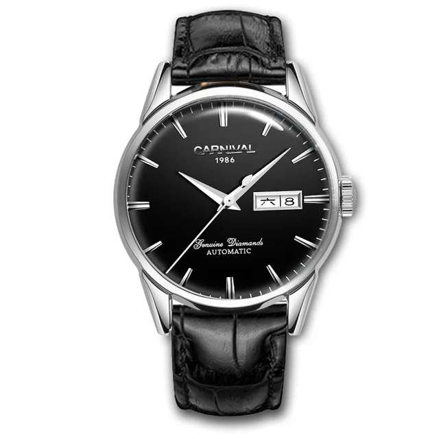 Качественный KARNEVAL Uhren myanner Топ Luxus Marke Automatische Mechanische Uhr сапфир вассердихте Uhren Leder mjannlichen нарукавная повязка - Цвет: sliver black