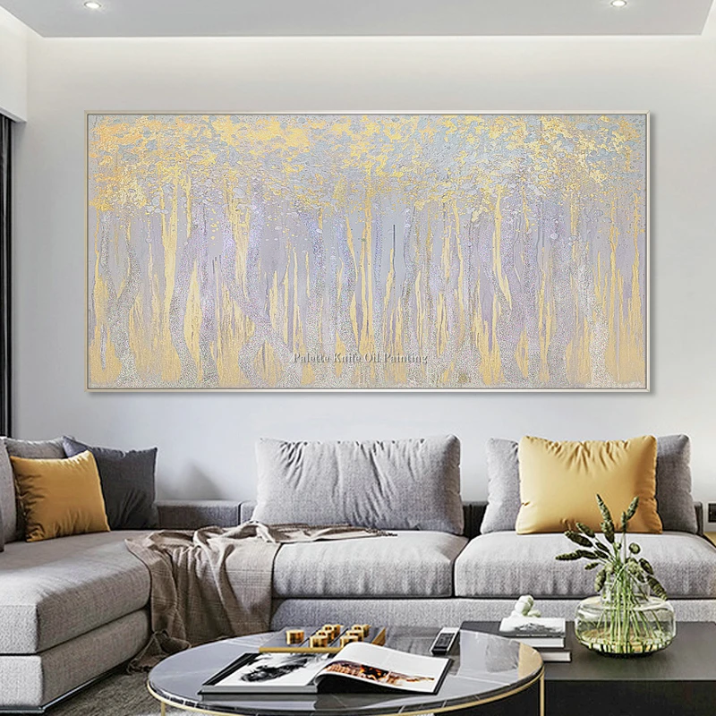 Original hand painted abstract canvas oil painting acrylic gold wall art pictures for living room decoracion hogar moderno