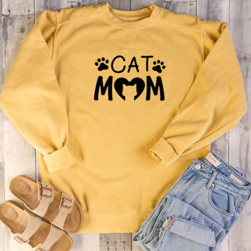 Yellow-black txt Кошка мама Женская мода гранж tumblr Чистый хлопок paw graphic Толстовка Забавные милые kawaii сезон подарок уличный стиль пуловеры - Цвет: Yellow-black txt