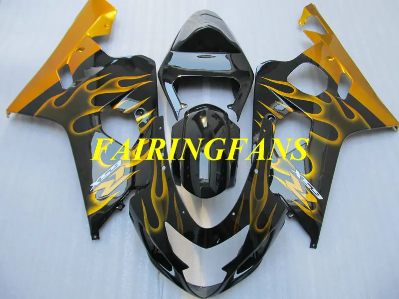 Литья под давлением обтекателя тела для GSXR600 750 K4 04 05 R 600 GSXR750 2004 2005 Золотой Обтекатели с пламенем Кузов+ подарки SE66