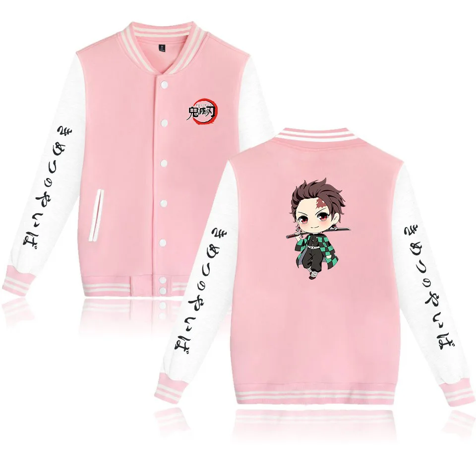 Pink Demon Slayer Kimetsu no Yaiba бейсбольная куртка уличная одежда с мотивами из аниме Пальто флисовое Спортивное Мужское пальто и куртки одежда размера плюс - Цвет: Pink