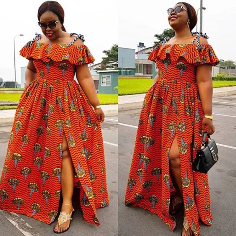 

African Dresses for Women 2021 African Clothes Fashion Shoulder Off Maxi Dress Dashiki Lady Clothing Ankara Robe Africaine Femme