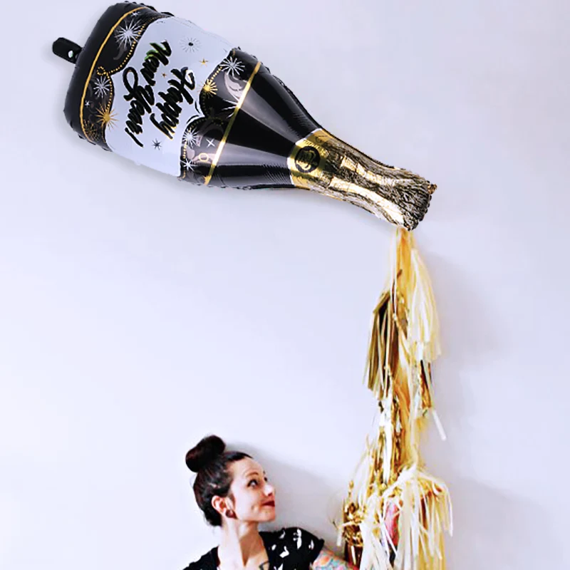 Бутылка для вина черного и золотого цвета, новогодний фольга, гелиевый воздушный шар для нового года, год, украшение для рождественской вечеринки, Товары для детей