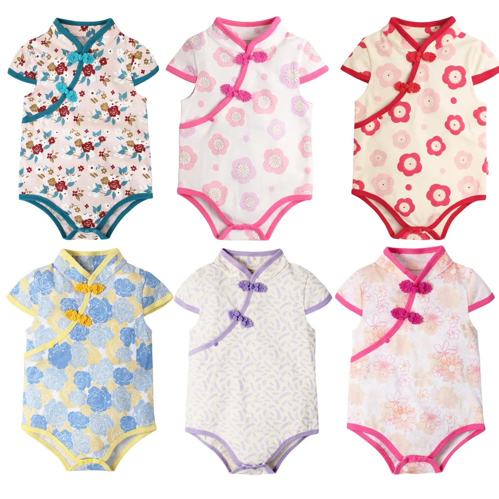 

19 Summer Female Baby Onesie Infant Ethnic-Style Cheongsam Style Short Sleeved Kazakhstan Crawling Clothes 60321