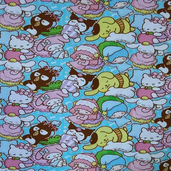 

140cm Width Sleeping Angels Cartoon Cat Blue 100% Cotton Fabric for Girl Clothes Hometextile Cushion Cover Backpacks DIY-BL033