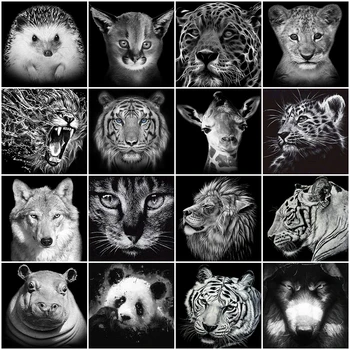 

5D Diamond Painting Black White Animals Diamond Embroidery Full Square/Round Drill Lion Tiger Rhinestone Pictures Home Decor