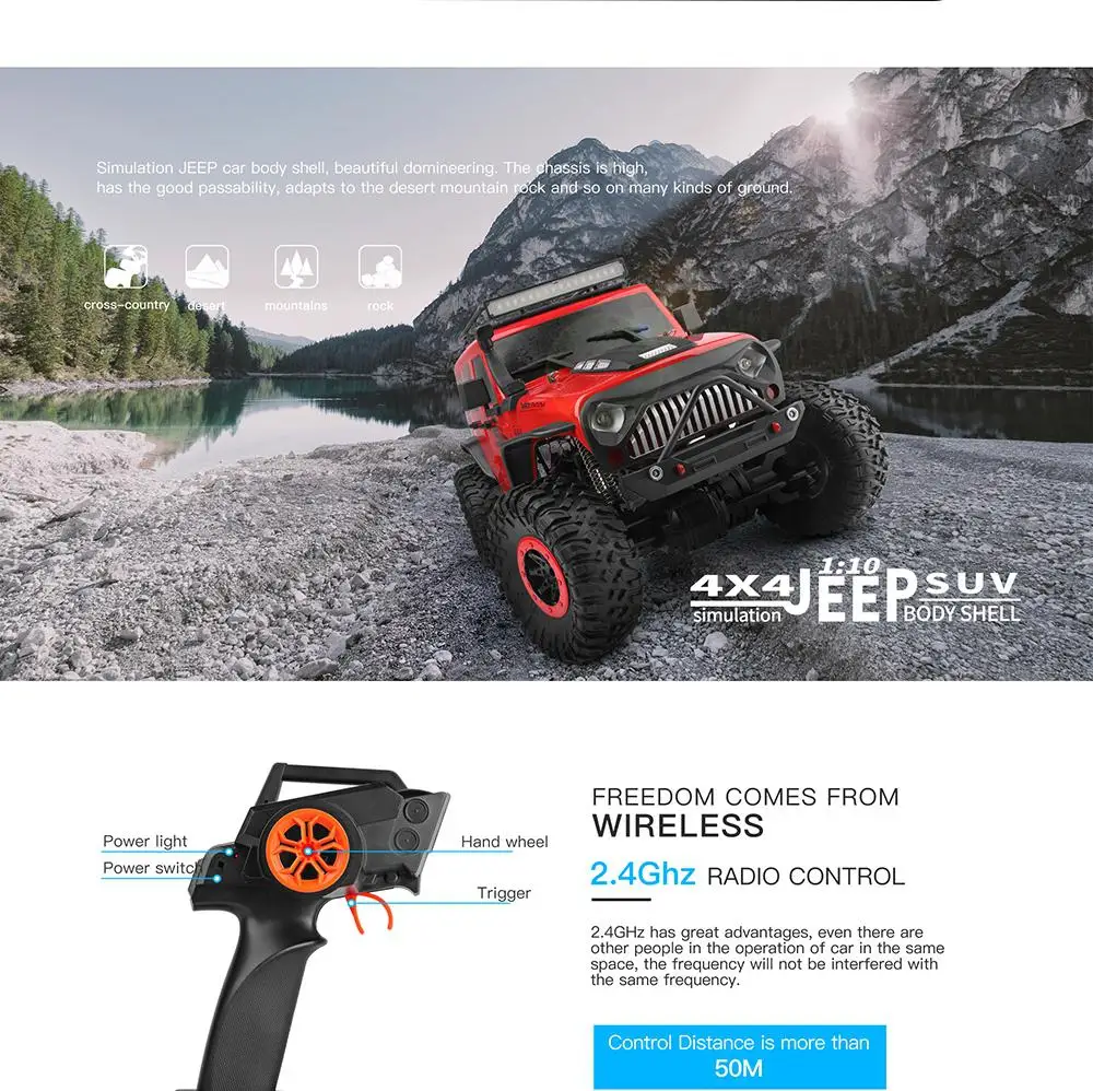 Wltoys 104311 1/10 2,4G 4WD Rc автомобиль Рок Гусеничный восхождение автомобиля w/светодиодный светильник RTR модель