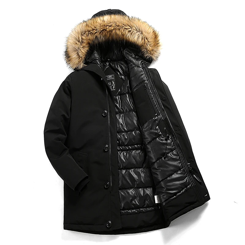 Новинка, Мужская брендовая зимняя куртка с воротником из искусственного меха, длинная толстая хлопковая парка, мужская куртка с капюшоном и карманами, водонепроницаемая верхняя одежда-30