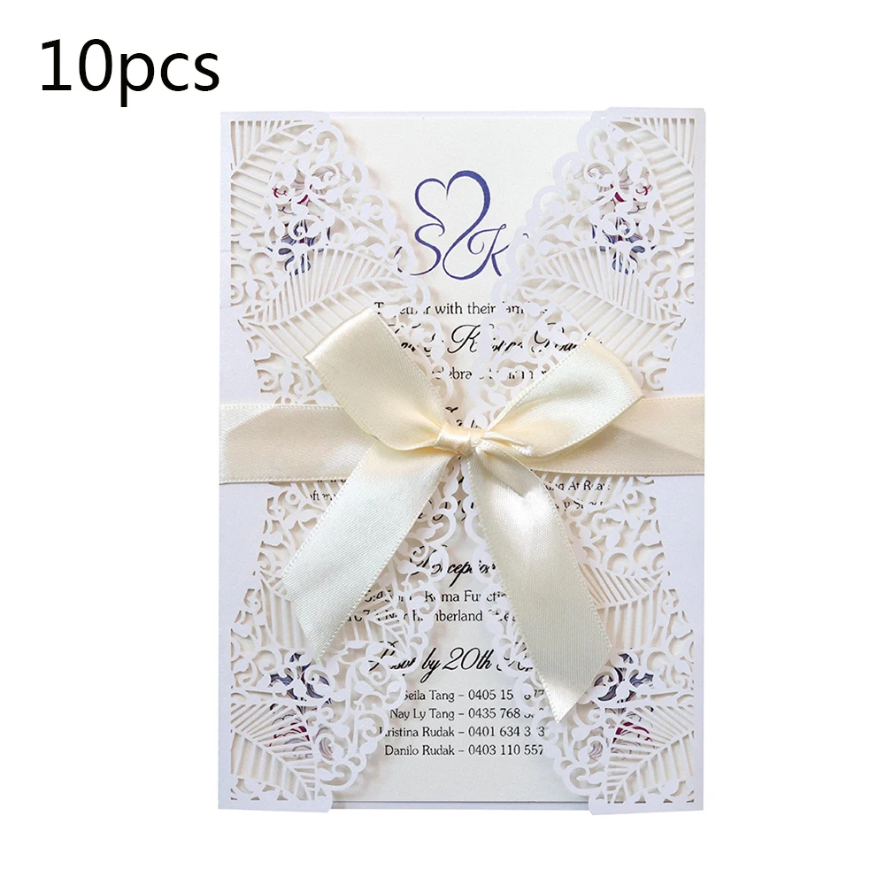  10pcs Laser Hollowed Out Leaves Embossed Tri-fold Invitation Card Wedding Business Banquet Party Hi - 4000285637762