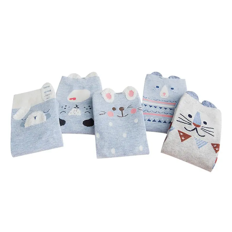 5 пар носков; Комплект рождественских носков harajuku calcetines; носки с милыми ушками в виде животных; осенние женские хлопковые носки
