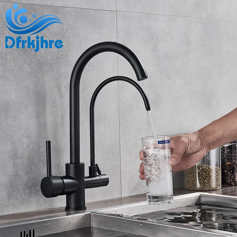 Filter Kitchen Faucets Dual Swive Spout Deck Mounted Mixer Tap 360 Rotation With Water Purification Features Crane Dual Handle