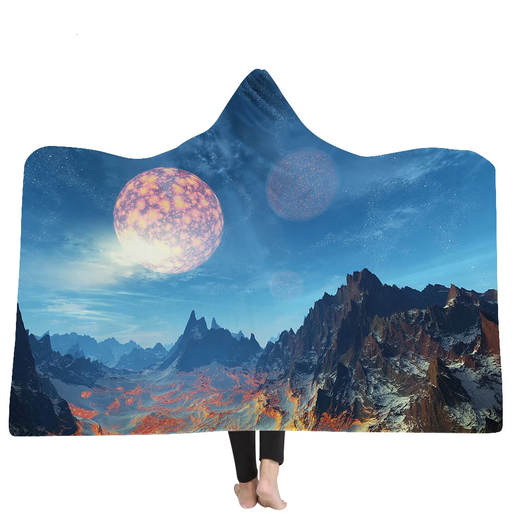 

Romantic Lovers Starry Sky Hooded Blanket Psychedelic 3D Printed Plush Sherpa Fleece Blanket Warm Throw Blanket For Adults Kids