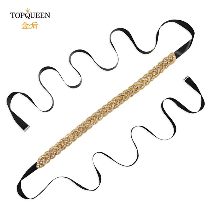 TOPQUEEN S216-G золото талия пояс необычные Стразы кушак Золотые бусы свадебный пояс золотой пояс для женщин ремни свадебные sashs Свадебные - Цвет: Black