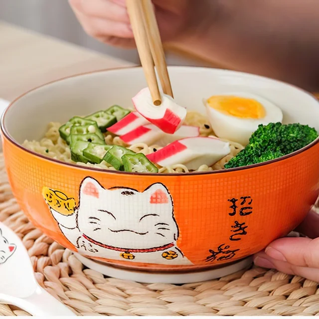 Multi-size Japanese Lucky Cat Round Ceramic Bowl Restaurant Household Bone China Salad Bowl Noodle Soup Bowl Tableware 5