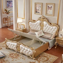 Модная европейская резная неоклассическая деревянная Двойная вилла роскошная кровать