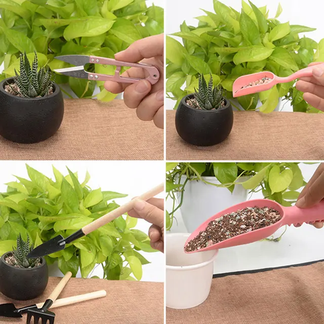 Zamatos Ültetési Eszközök 16Db Mini Kerti Kézi Szerszám Lapát Ásó Gereblye Csipeszek Vízforraló Növények Bonsai Szerszámok Ültetése - Image 3