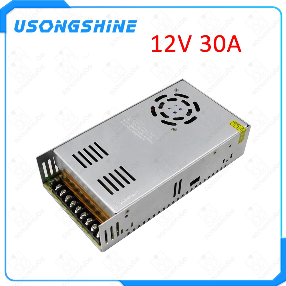 Полностью Металлическая мощность 360 Вт 12 В 30A AC110V 220 В до 12 В постоянного тока Светодиодная лента питания AC DC адаптер 12 В 30A 360 Вт переключатель питания для 3D принтера