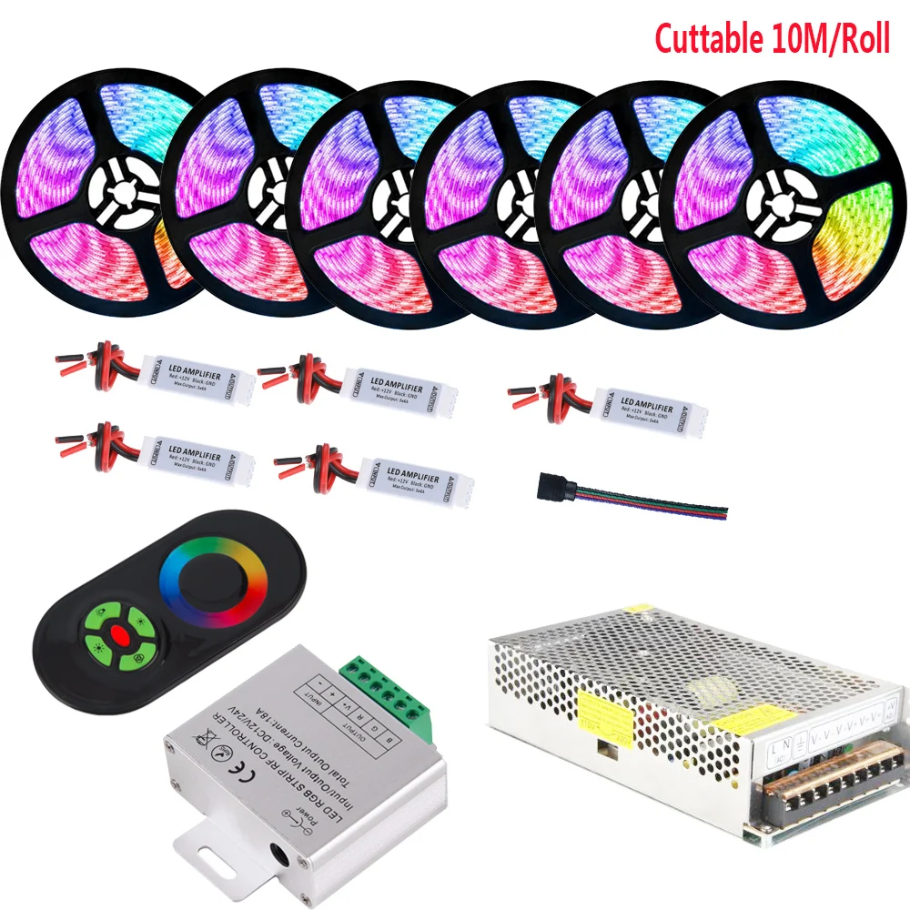 

5M-100M 5050 RGB LED Strip Connect In Series With RF Remote Controller For Ceiling Bedroom No Waterproof Full Color Ribbon Tape