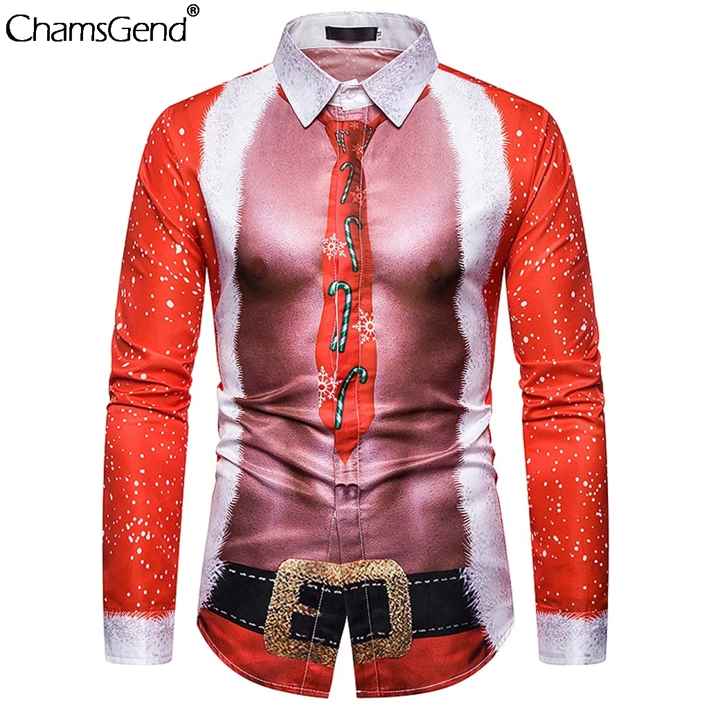 Chamsgend, Мужская блузка, модная, 3D, Рождественская, с принтом, блузка, поддельные, две части, вечерние, рубашка, приталенная, мужская, топ, рубашка, chemise homme
