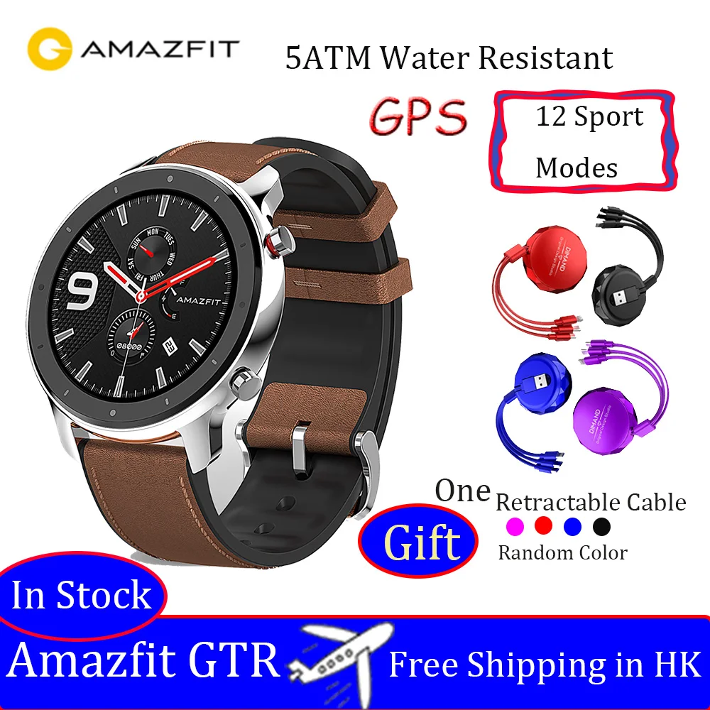 Глобальная версия Amazfit GTR 47 мм gps Смарт-часы 5ATM водонепроницаемые спортивные часы напоминание о звонках - Цвет: Stainless Steel