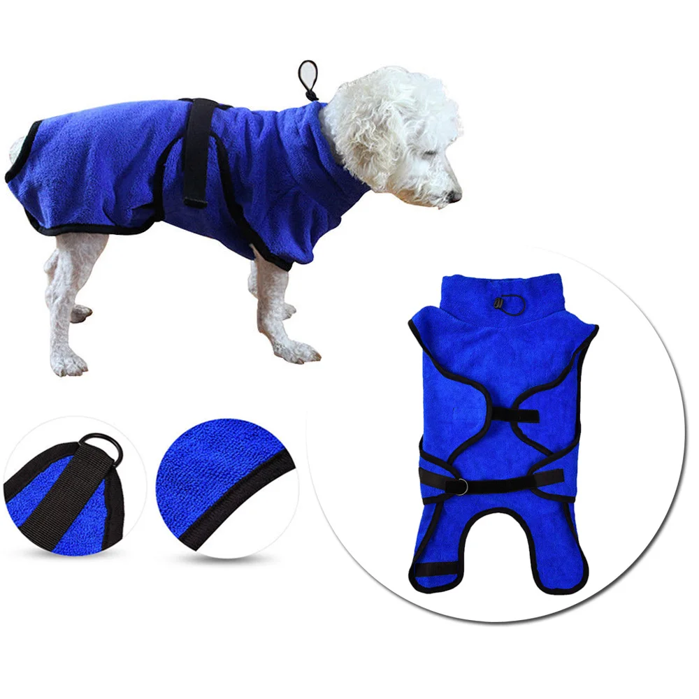 New Pet Dog Bath Robe Quick Drying Microfiber Towel Absorbent Blanket Cloth Blue