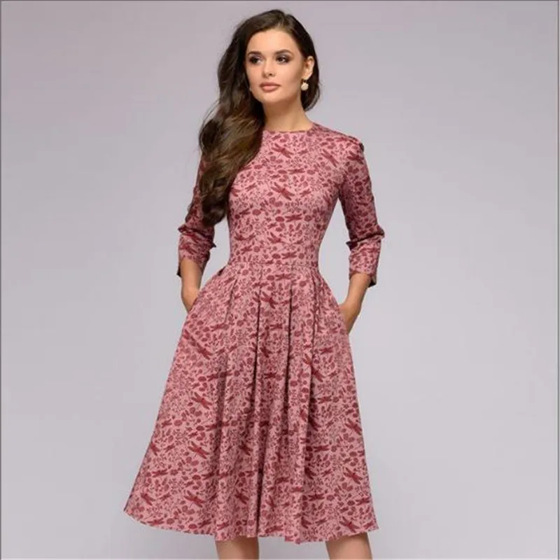 Robe,Robe trapèze Vintage plissée à manches longues pour femme, tunique