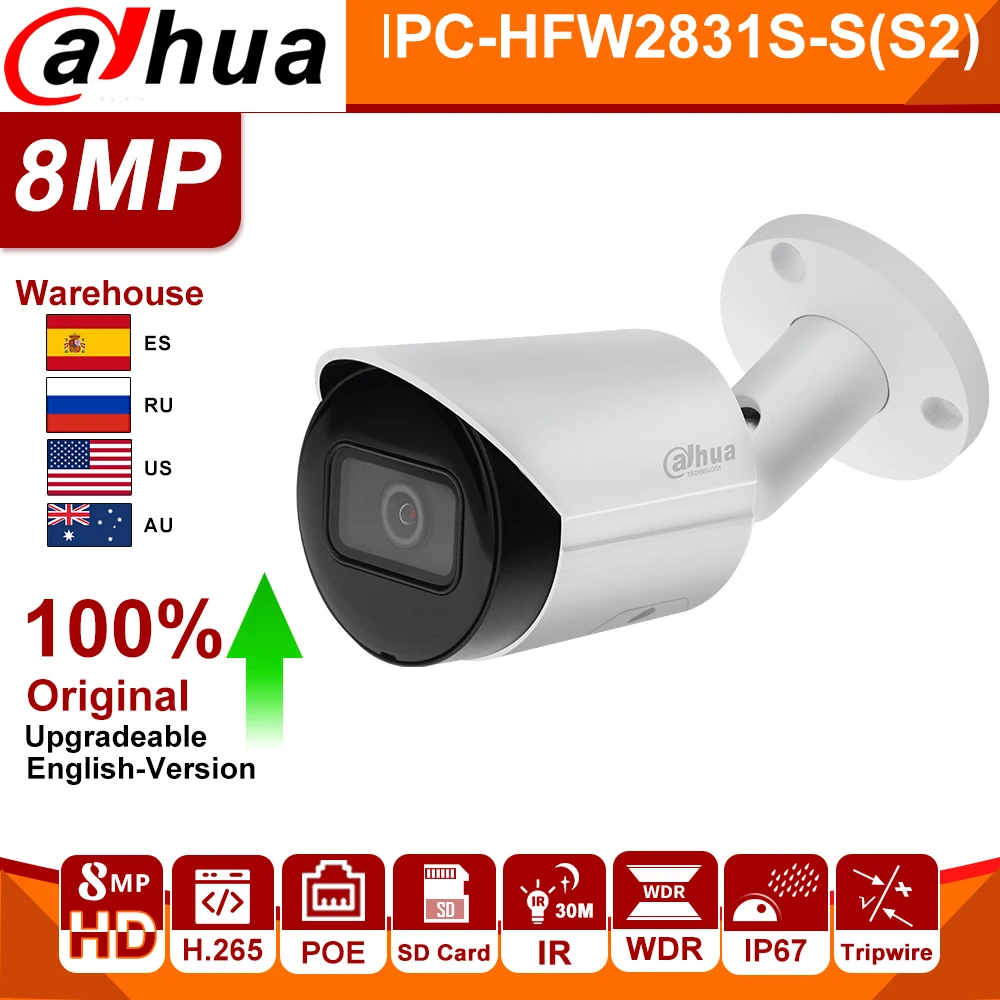 Dahua Original ip camera 8MP 4K 4MP HD Camera Starlight Mini Bullet POE IPC-HFW2831S-S-S2 SD Card Slot H.265+ 30M IR IVS IP67