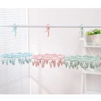 

24 Clips Drying Rack Multifunctional Clothes Drying Rack Sock Clip Balcony Drying Clip 360 Degree Rotating Round Drying Rack