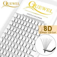 Quewel 8d premade volume lash individual russo fãs cílios extensões 0.07mm falso cílios c/d curl feito à mão novo grosso